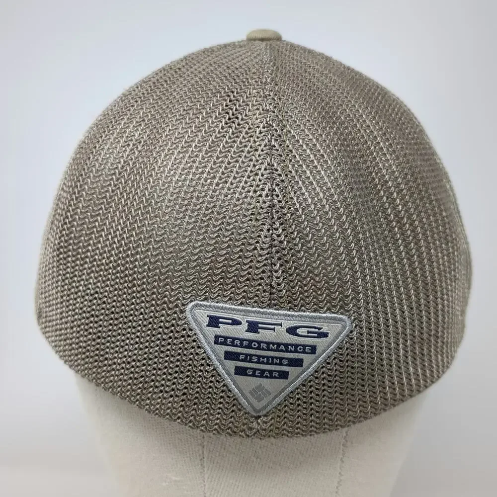 Columbia PFG Baseball Cap Beige One Size Mesh American Flag Fish Patch Hat Blue